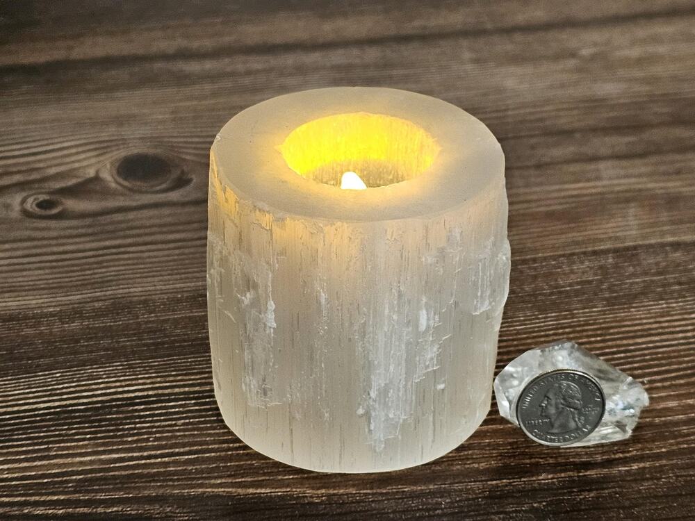 Selenite Top Polished Candleholder | Carved White Rock Stone Mineral Samples